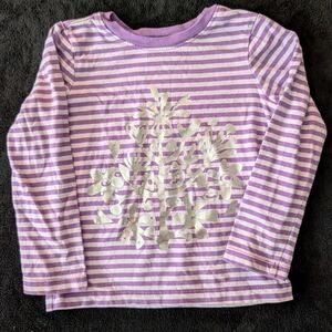 Hanna Andersson Girls Striped Long Sleeve 100% Cotton Shirt Metallic Floral